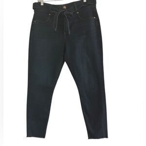 Loft Slim Pockets Dark Wash Tie Waist Raw Hem Jeans Size 30